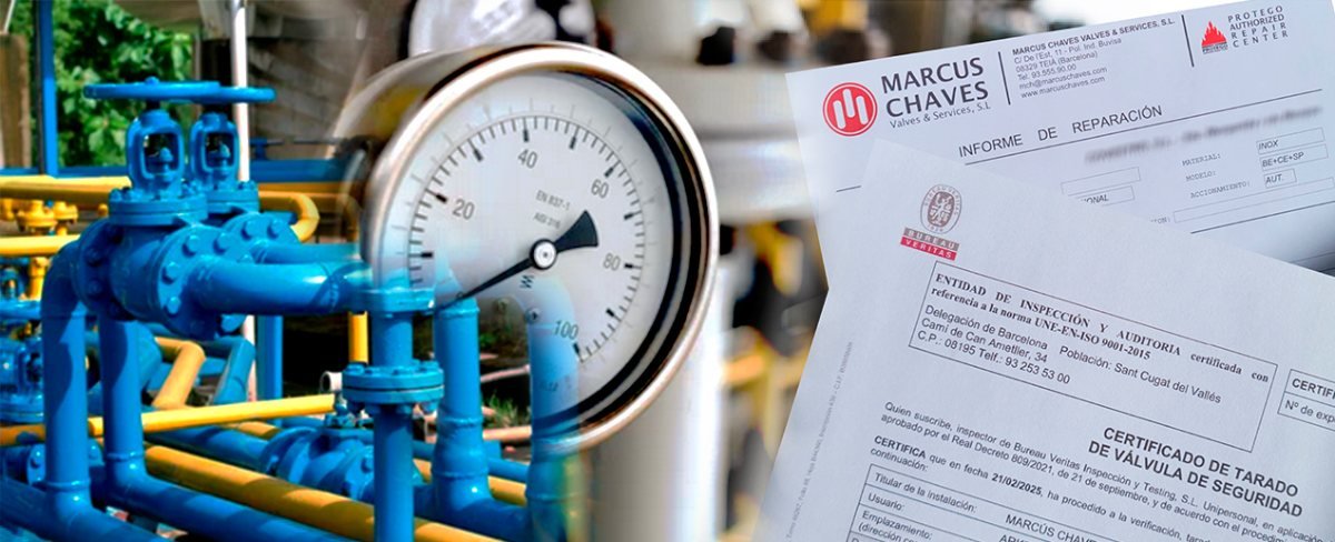 Certificado de tarado de válvula de seguridad e informe de reparación de Marcus Chaves junto a instalación de válvulas